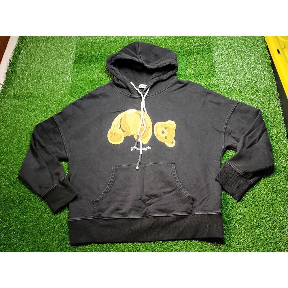 Stylish Palm Angels Black Teddy Bear Hoodie - Men's Large